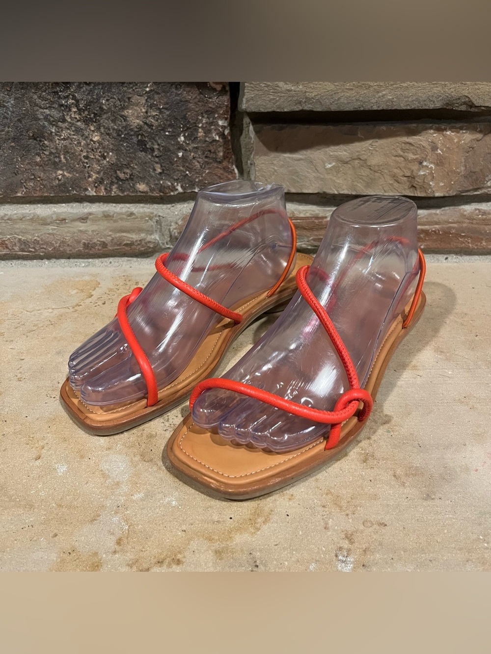 COS Orange Leather Strappy Square-Toe Sandals